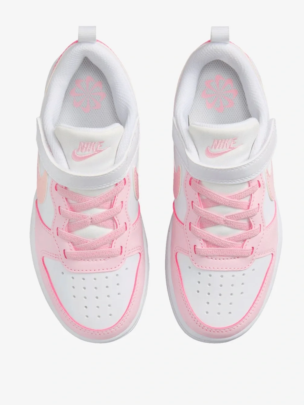 Nike Kids White and Pink Low-Top Hook-and-Loop Sneakers